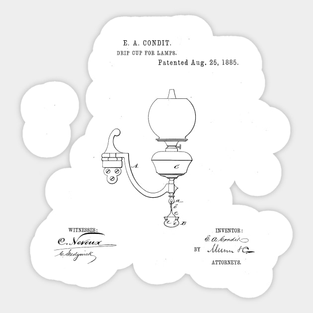 Drip Cup for Lamps Vintage Patent Hand Drawing Sticker by TheYoungDesigns